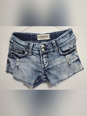 Hydraulic Light Wash Distressed Denim Cutoff Shorts - Blue
